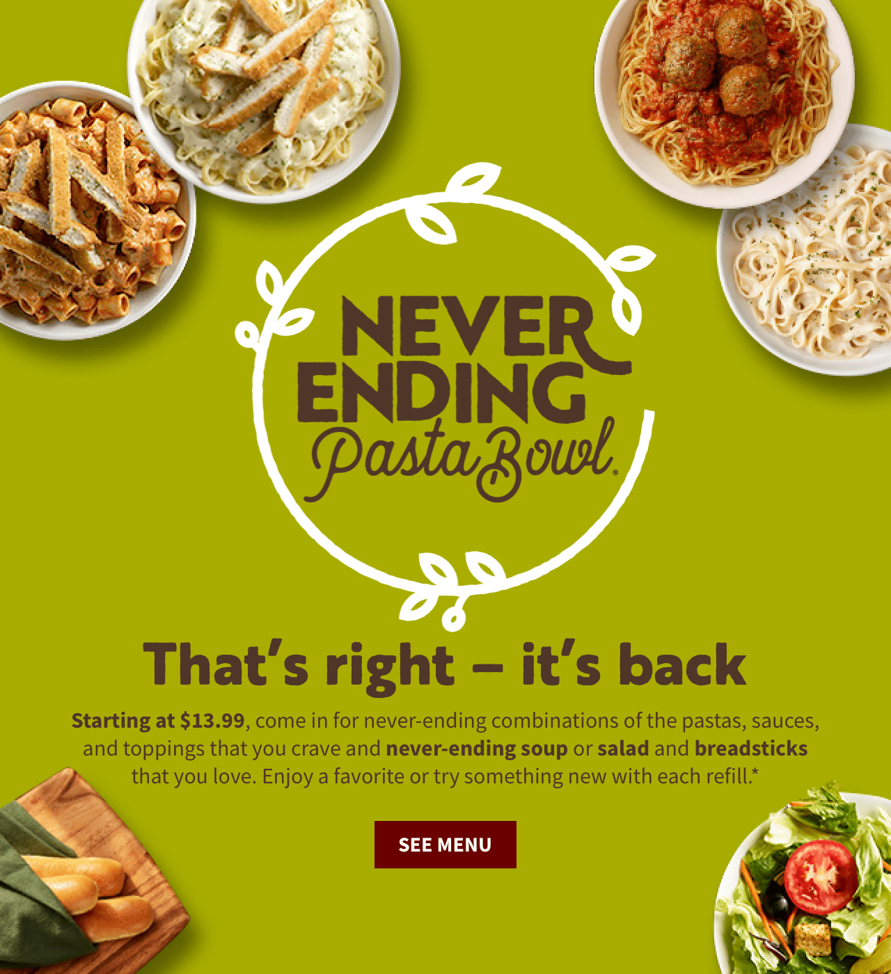 NeverEnding Pasta Bowl returns to Olive Garden for special price